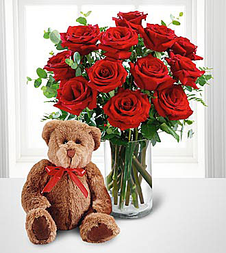 FTD's Red Roses and Hugs Bouquet